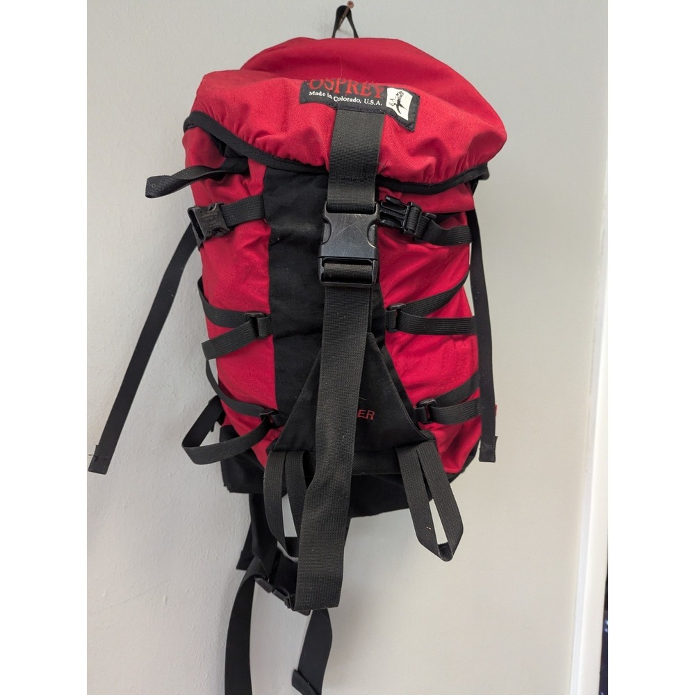 Vintage Osprey‎ USA Backpack Internal Frame Hiking Camping Red Black Day Pack